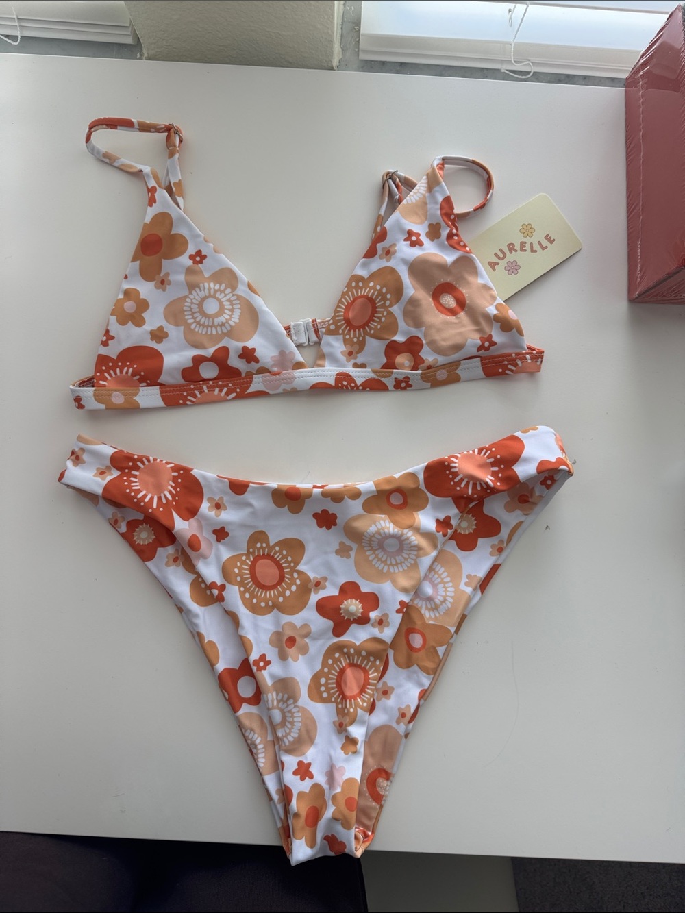 Aurielle Girls Orange & Tan Floral Two-Piece Bikini